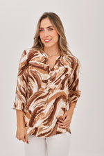 Blusa Manga 3/4 Media Perilla Cierre Étnica Camel