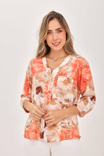 Blusa Manga 3/4 Cierre Flores Coral