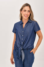 Blusa Manga Corta Nudo Índigo Azul Oscuro