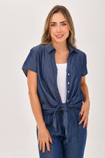 Blusa Manga Corta Nudo Índigo Azul Oscuro