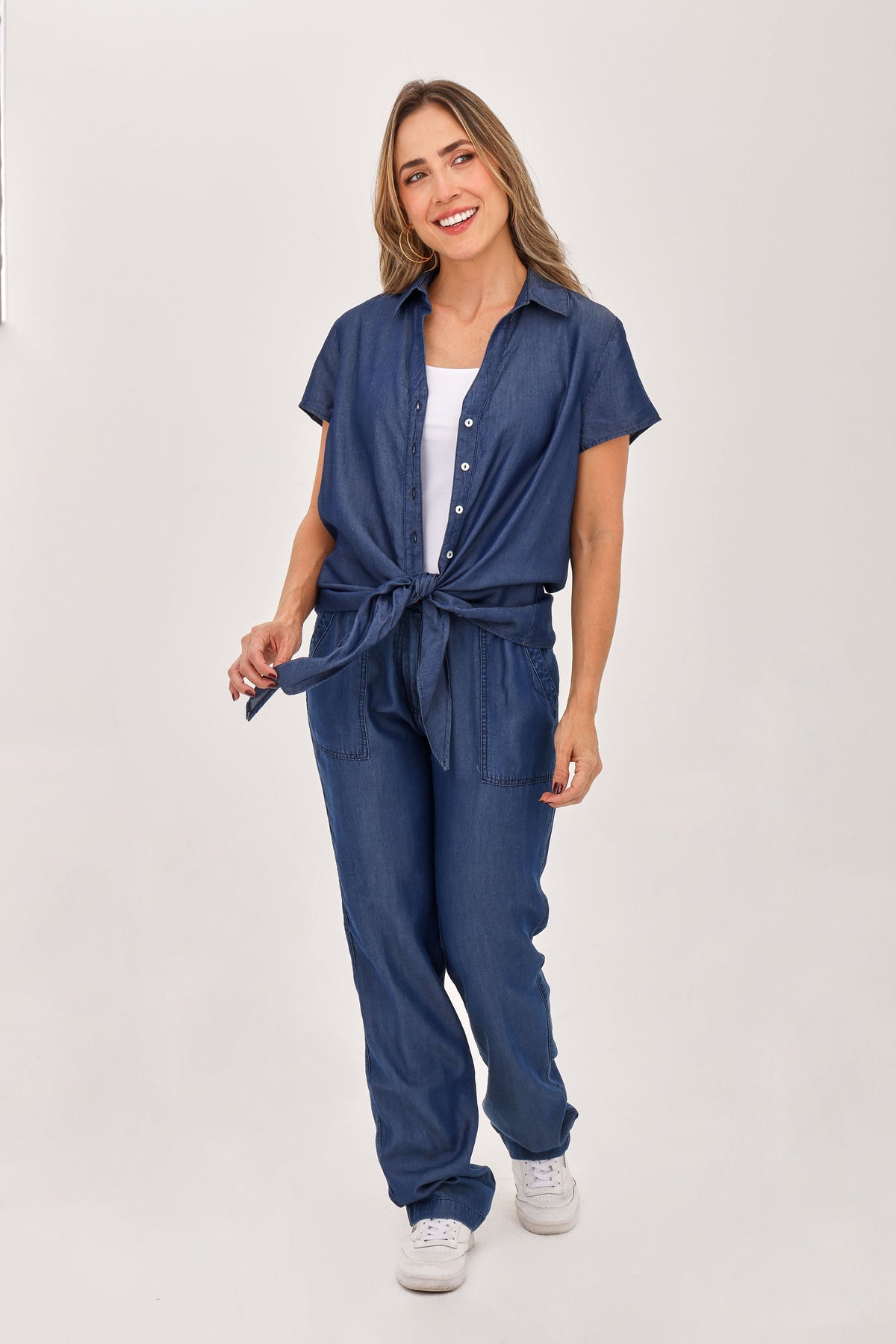 Blusa Manga Corta Nudo Índigo Azul Oscuro