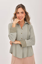 Blusa Manga Larga Bordado Rombo Verde Oliva