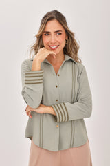 Blusa Manga Larga Bordado Rombo Verde Oliva