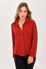 Blusa Manga Larga Bordado Rombo Vinotinto