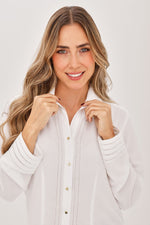 Blusa Manga Larga Puntada Decorativa Blanco