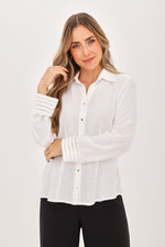 Blusa Manga Larga Puntada Decorativa Blanco