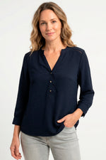 Blusa manga 3/4 con randa en crepé para mujer negro