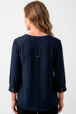 Blusa manga 3/4 con randa en crepé para mujer negro