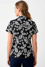 Blusa manga corta charretera bordada en rayón mujer negro