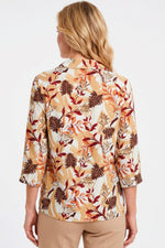Blusa manga 3/4 hojas con cierre en rayón para mujer camel