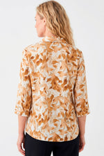 Blusa manga 3/4 étnica con cierre en rayón para mujer camel