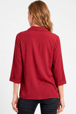 Blusa manga 3/4 con cierre en rayón para mujer vinotinto