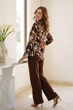 Blusa Manga Larga en Rayón Café para Mujer