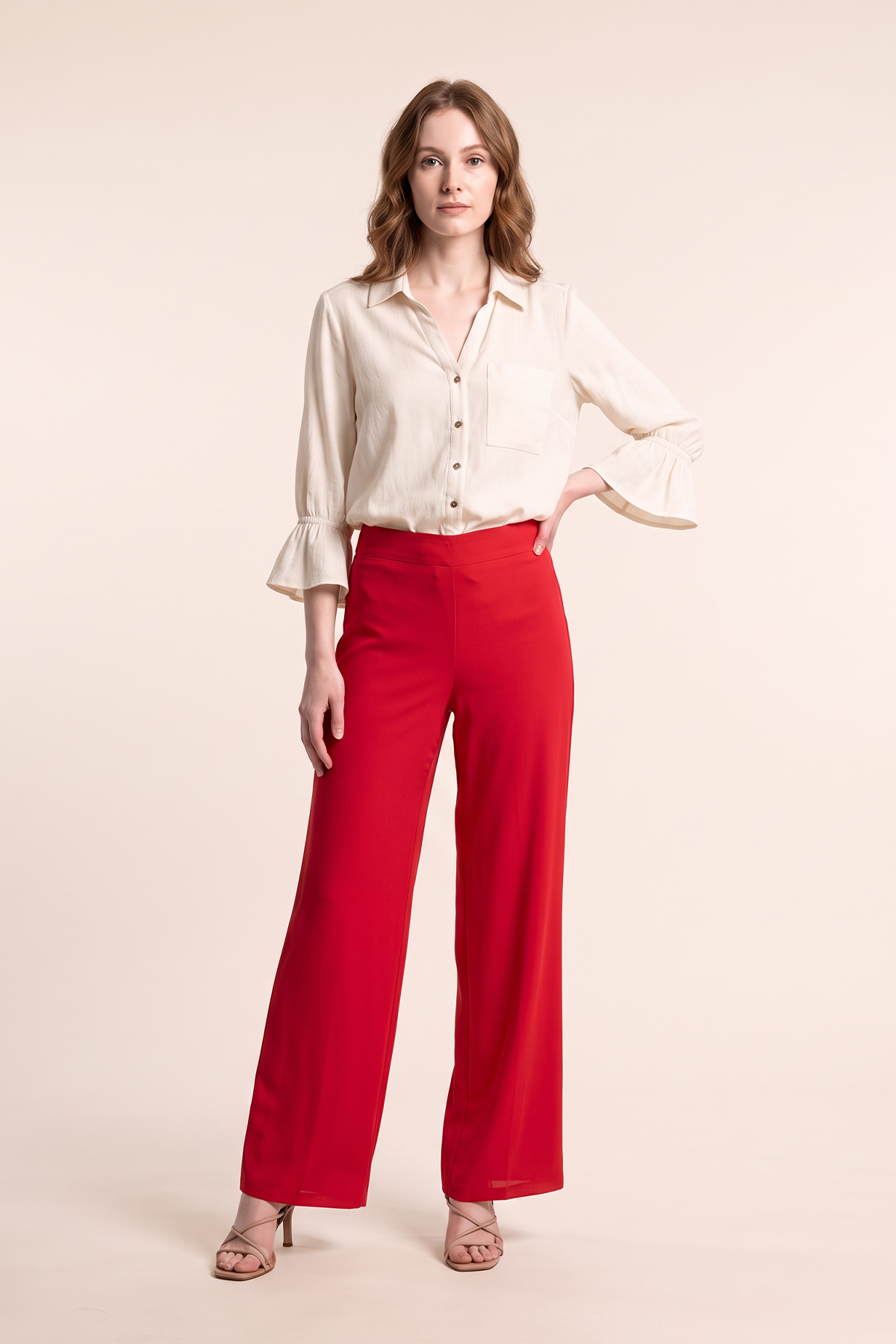 Blusa Manga Larga en Lino Mezcla Crudo para Mujer