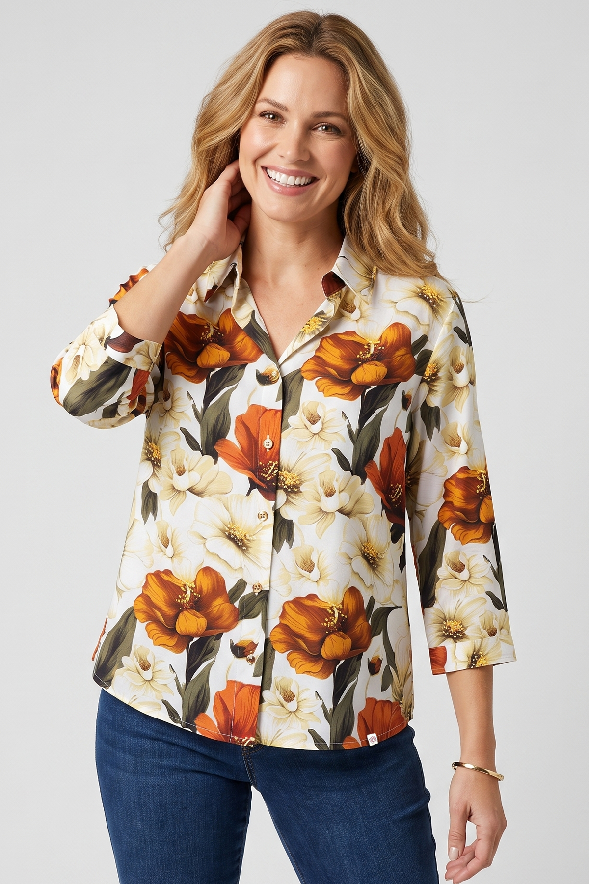 Blusa Manga 3/4 en Rayón Naranja para Mujer