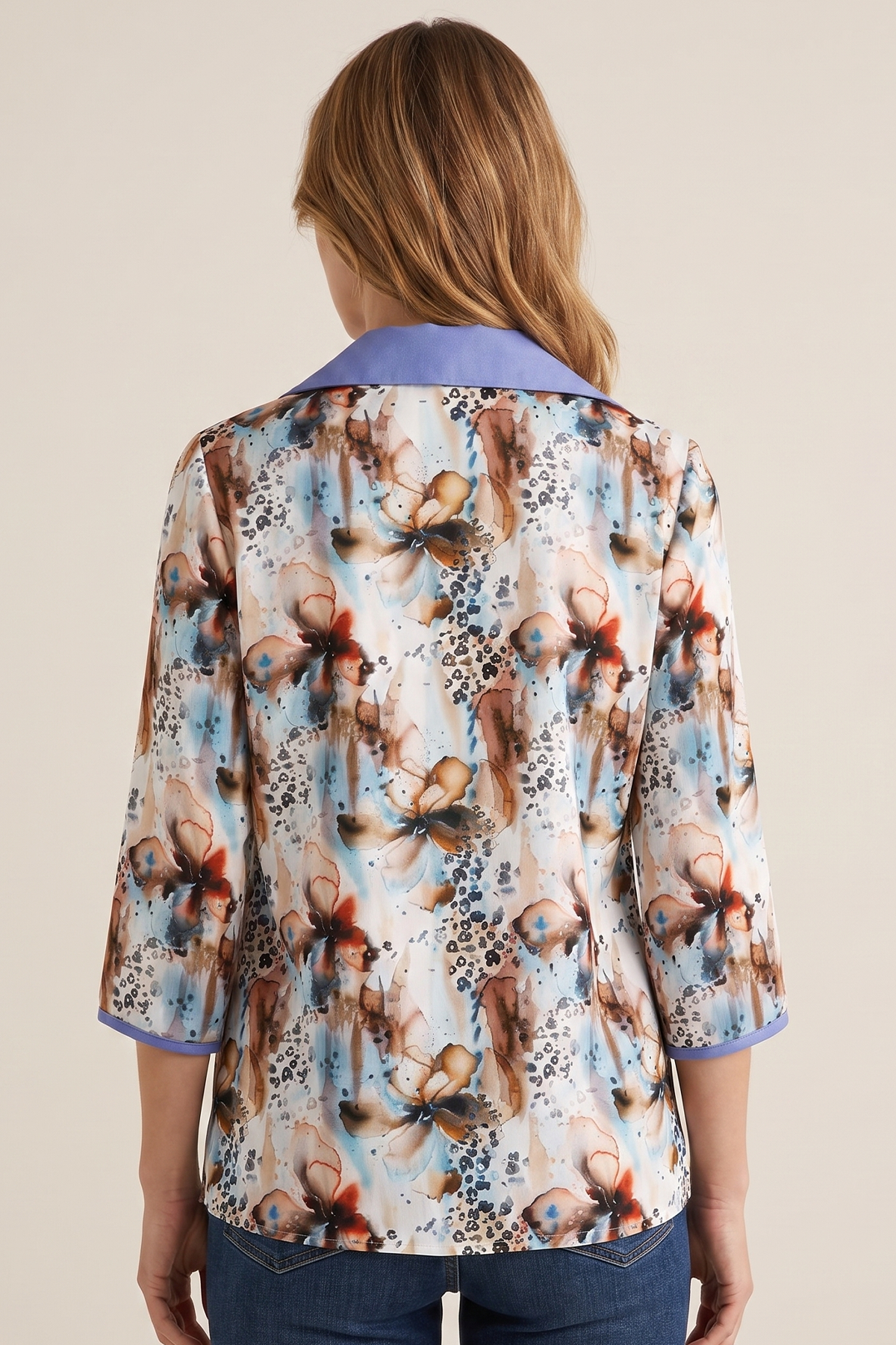 Blusa Manga 3/4 en Rayón Turquesa para Mujer