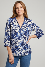 Blusa Manga 3/4 en Rayón Azul Oscuro para Mujer