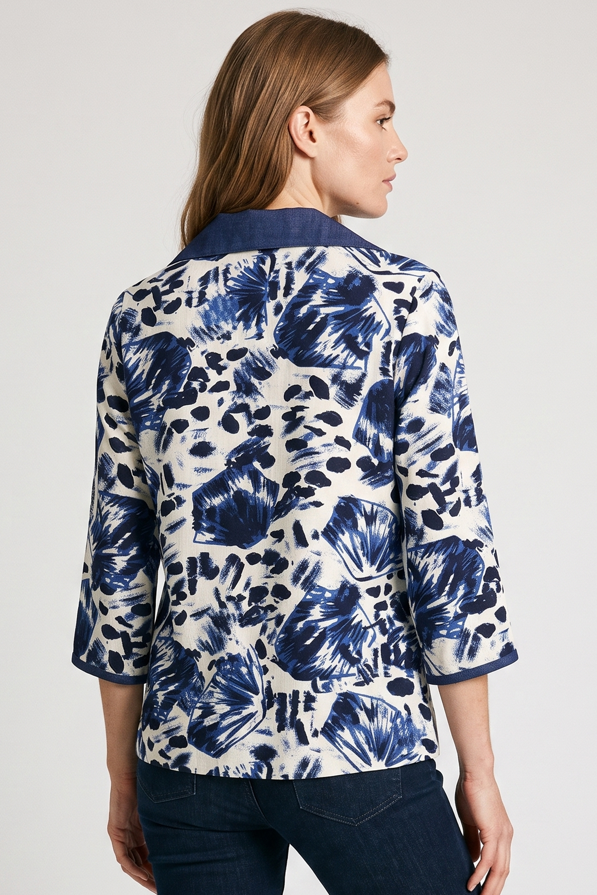 Blusa Manga 3/4 en Rayón Azul Oscuro para Mujer