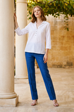 Blusa Manga 3/4 en Algodón Blanca para Mujer