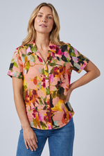 Blusa Manga Corta en Rayón Naranja para Mujer