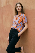 Blusa Manga Corta en Rayón Azul Claro para Mujer