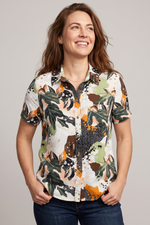 Blusa Manga Corta en Rayón Verde Oliva para Mujer