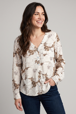 Blusa en Rayón Café con Manga Larga para Mujer