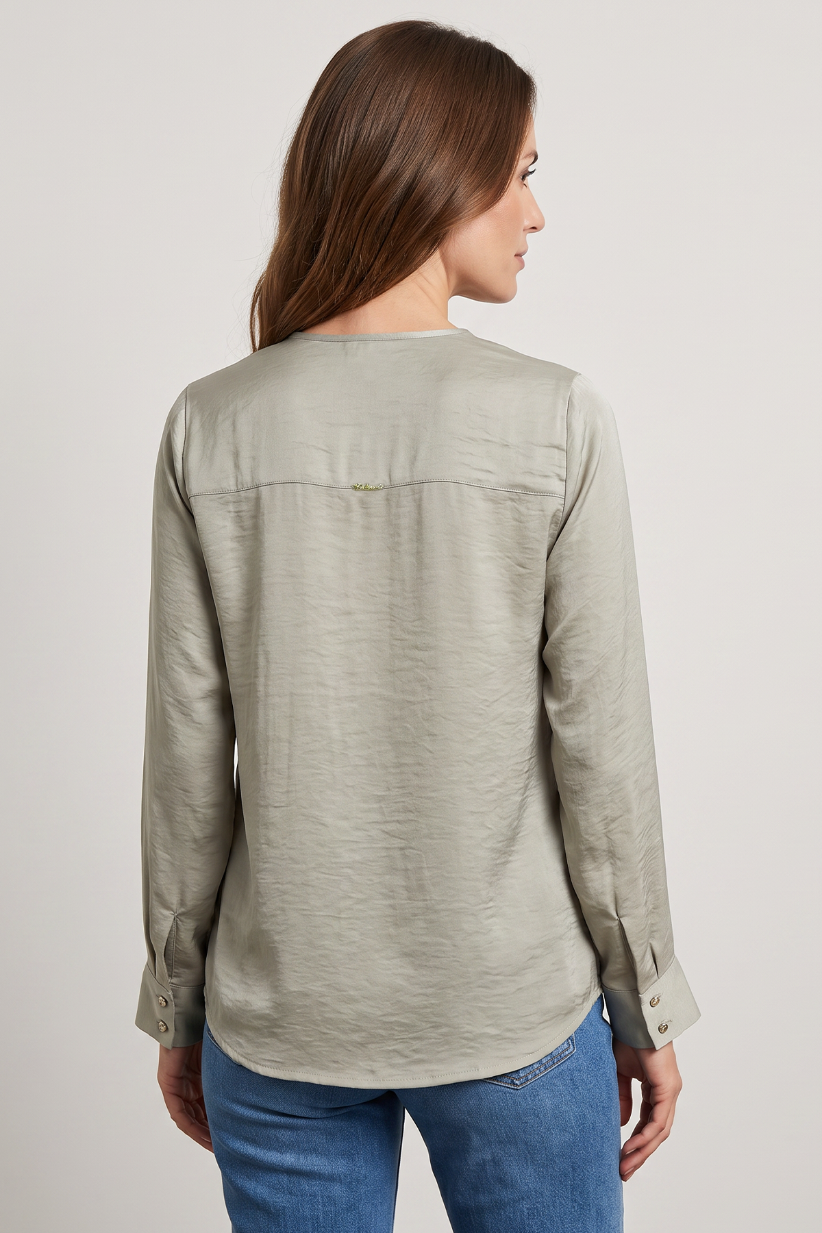 Blusa en Polyester Twill Taupe Claro para Mujer