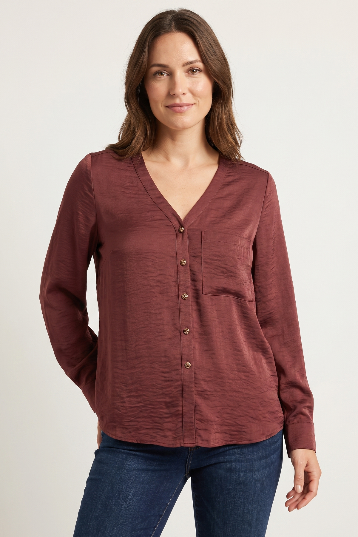 Blusa en Polyester Twill Vinotinto para Mujer