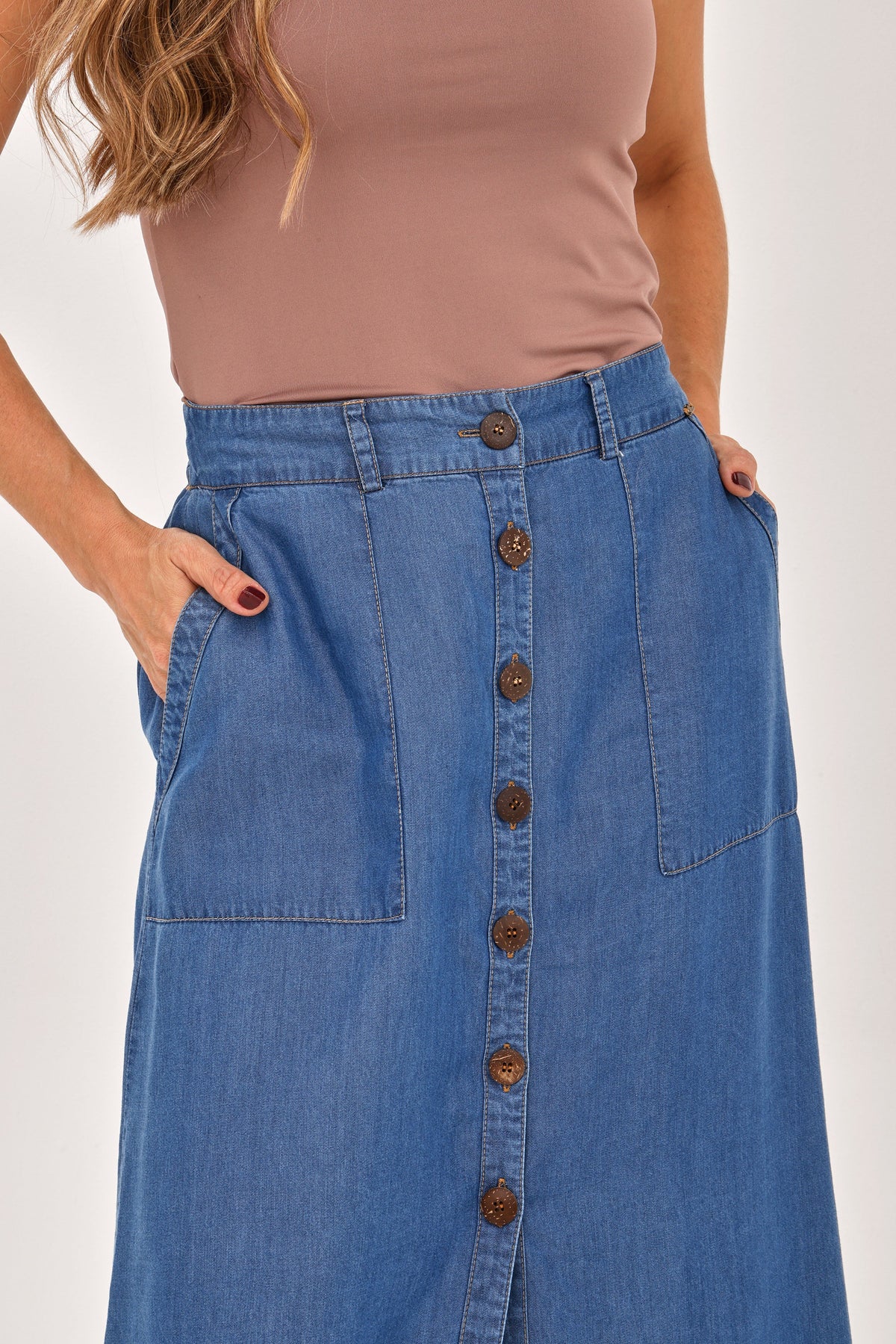 Falda Bolsillos Índigo Azul Medio