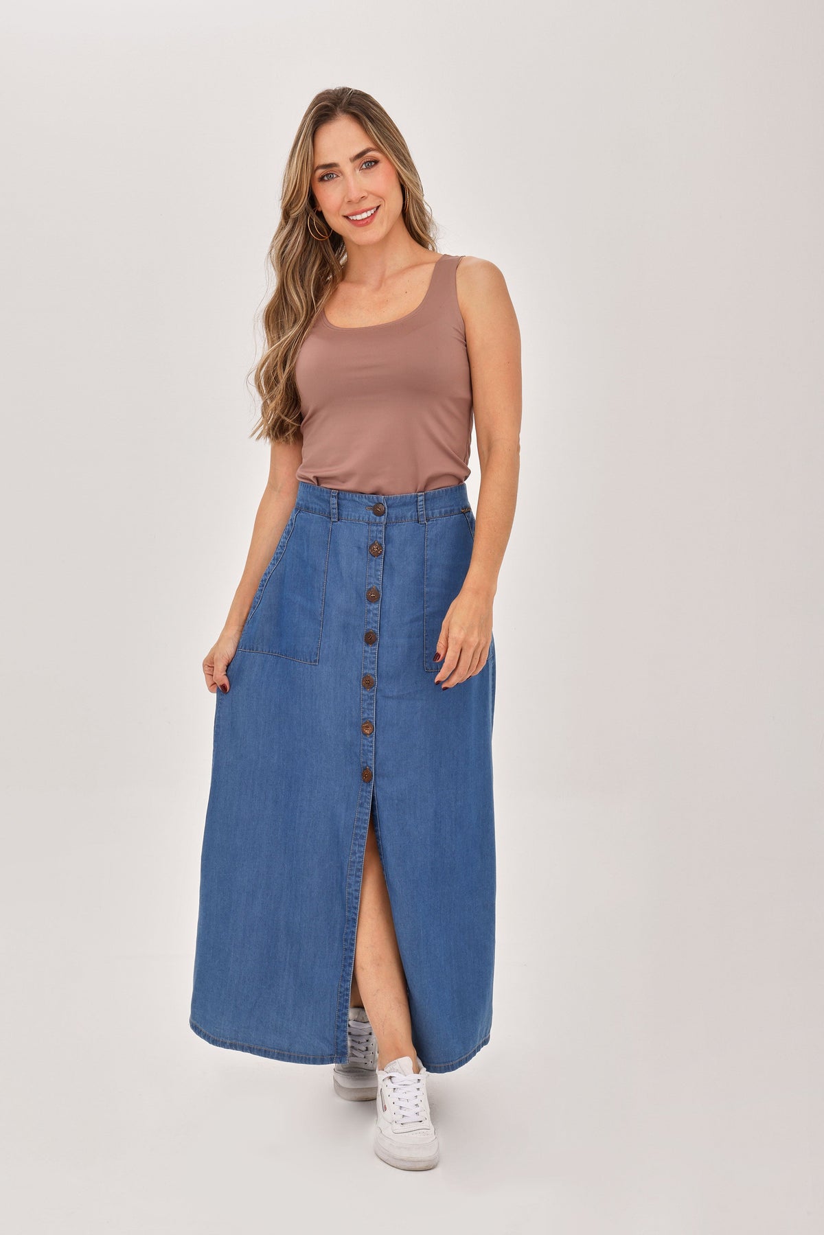 Falda Bolsillos Índigo Azul Medio