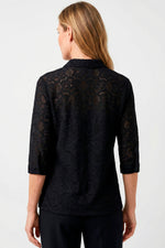 Camiseta manga 3/4 en ojalillo para mujer negro