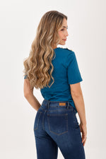 Camiseta Manga Corta Botones Hombro Azul Petróleo