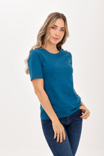 Camiseta Manga Corta Botones Hombro Azul Petróleo