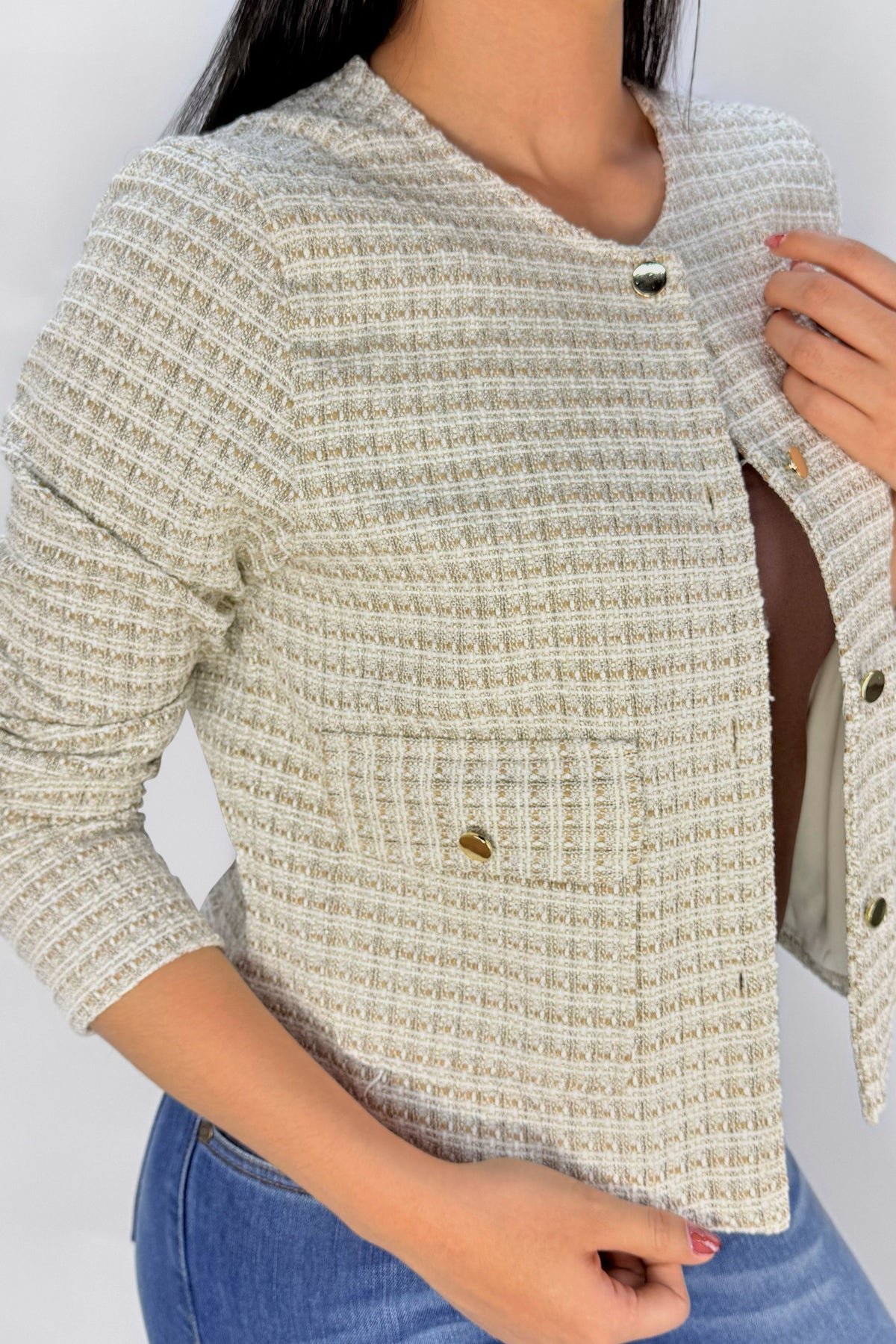 Chaqueta Lurex Bolsillo Beige