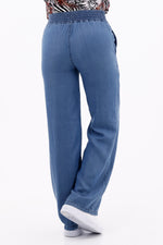 Pantalón Índigo Bolsillos Resorte Jareta Azul Medio Para Mujer 