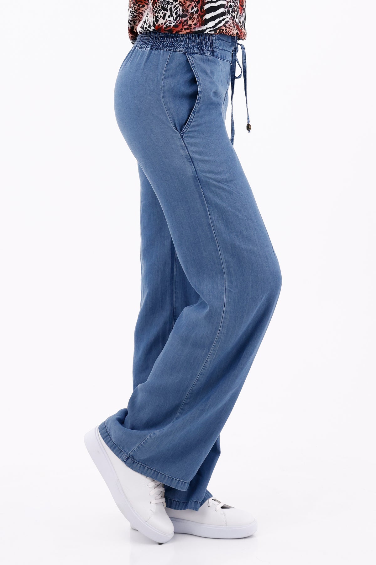 Pantalón Índigo Bolsillos Resorte Jareta Azul Medio