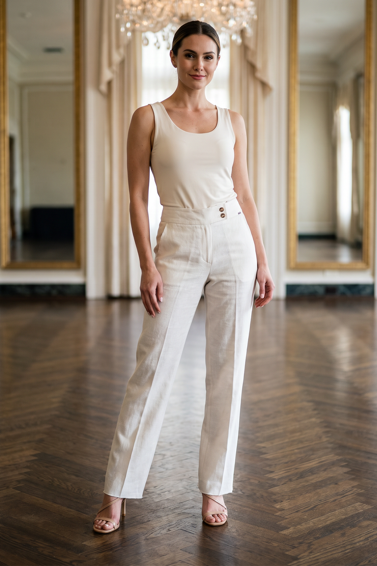Pantalón en Lino Beige para Mujer