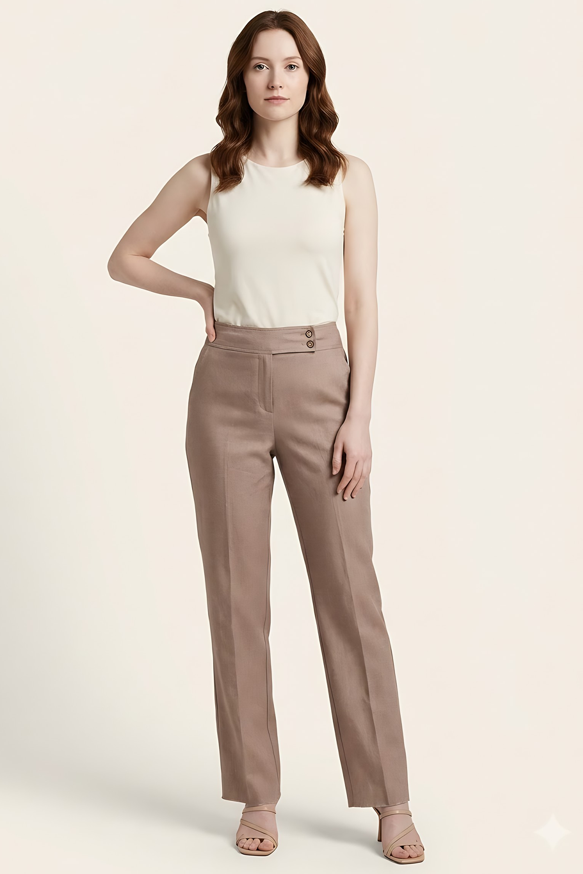 Pantalón en Lino Taupe Claro para Mujer