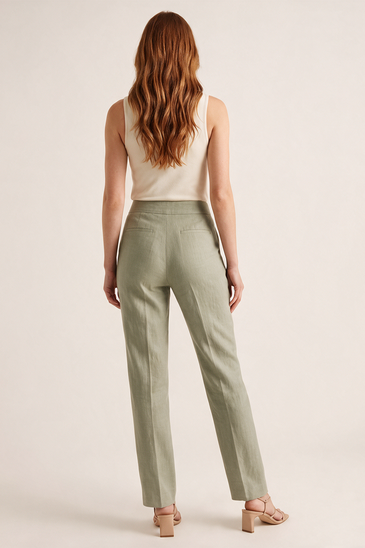 Pantalón en Lino Verde Oliva para Mujer