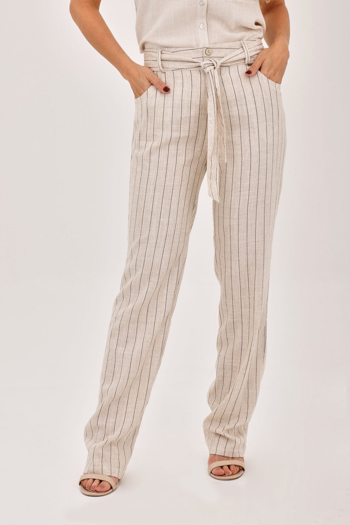 Pantalón Lino Rayas Negro