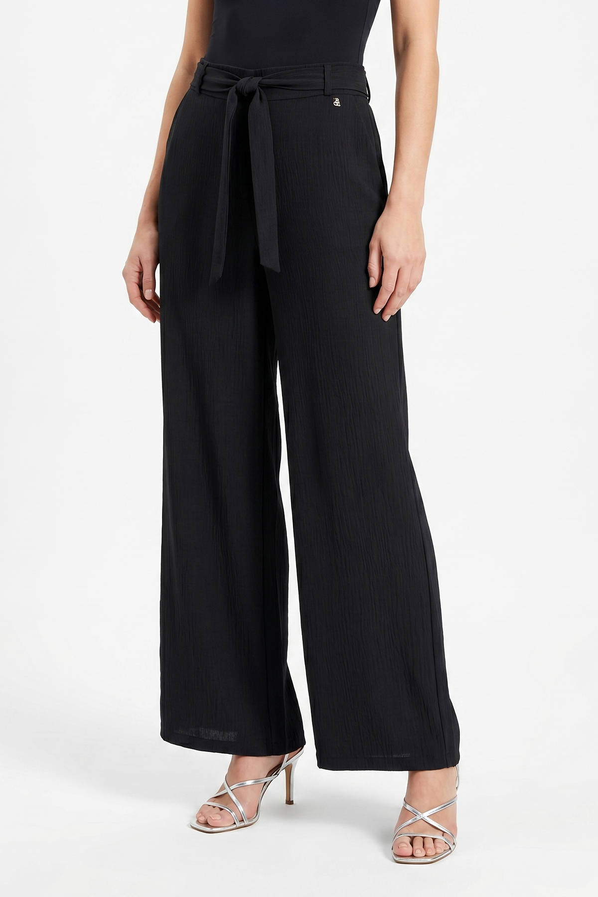 Pantalón Wide Leg Negro en Poliéster para Mujer