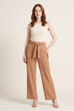 Pantalón en Polyester Twill Café Claro para Mujer