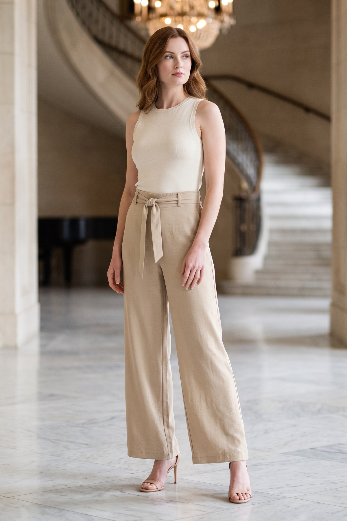 Pantalón en Polyester Twill Caqui para Mujer