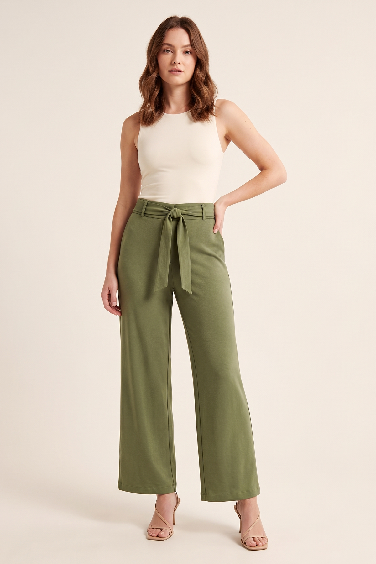 Pantalón en Polyester Twill Verde Militar para Mujer