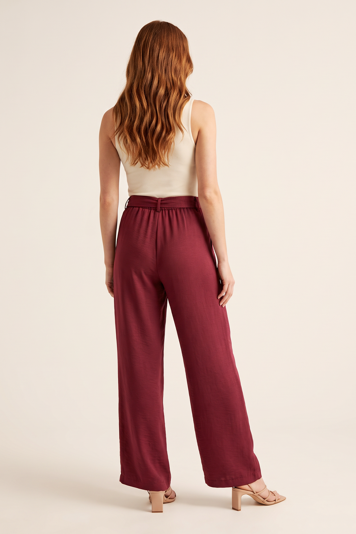 Pantalón en Polyester Twill Vinotinto para Mujer