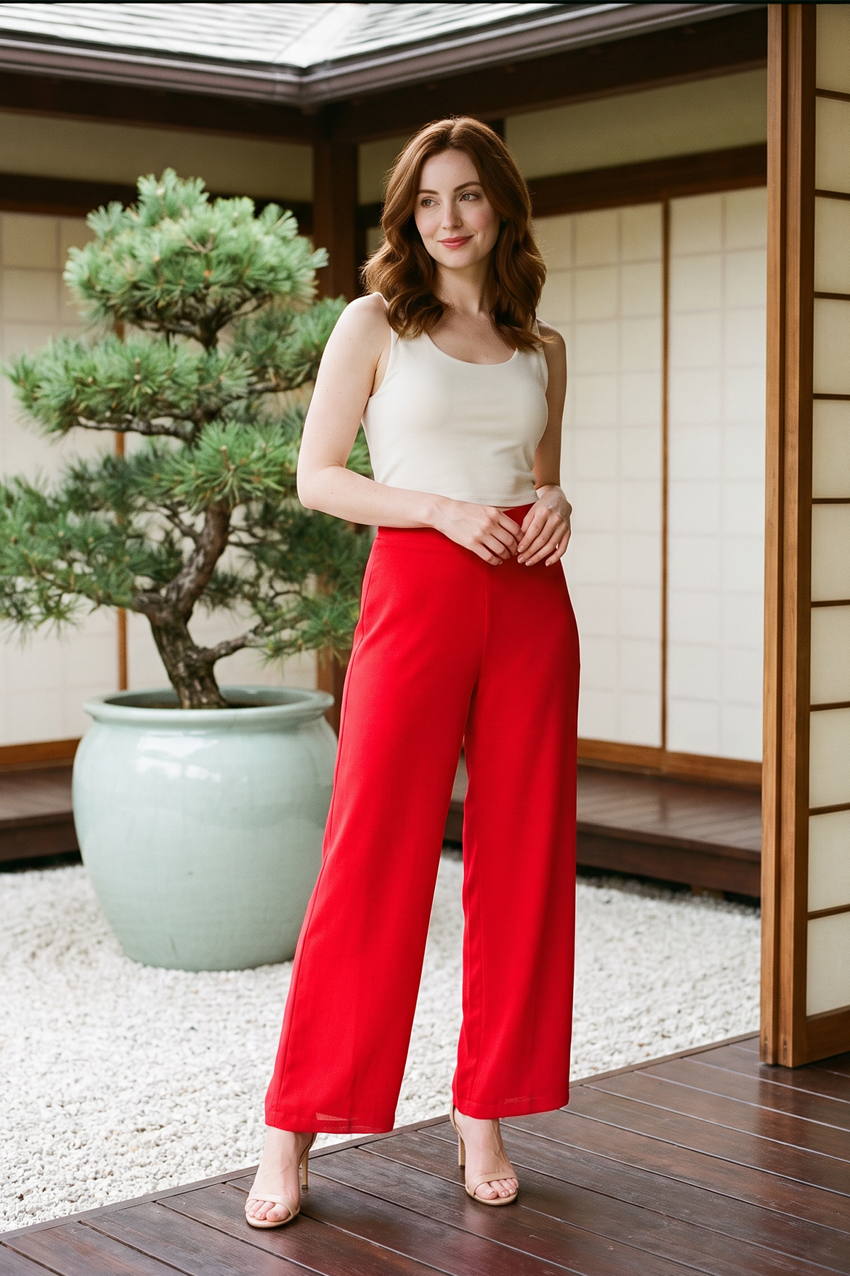 Pantalón en Chifón Rojo para Mujer