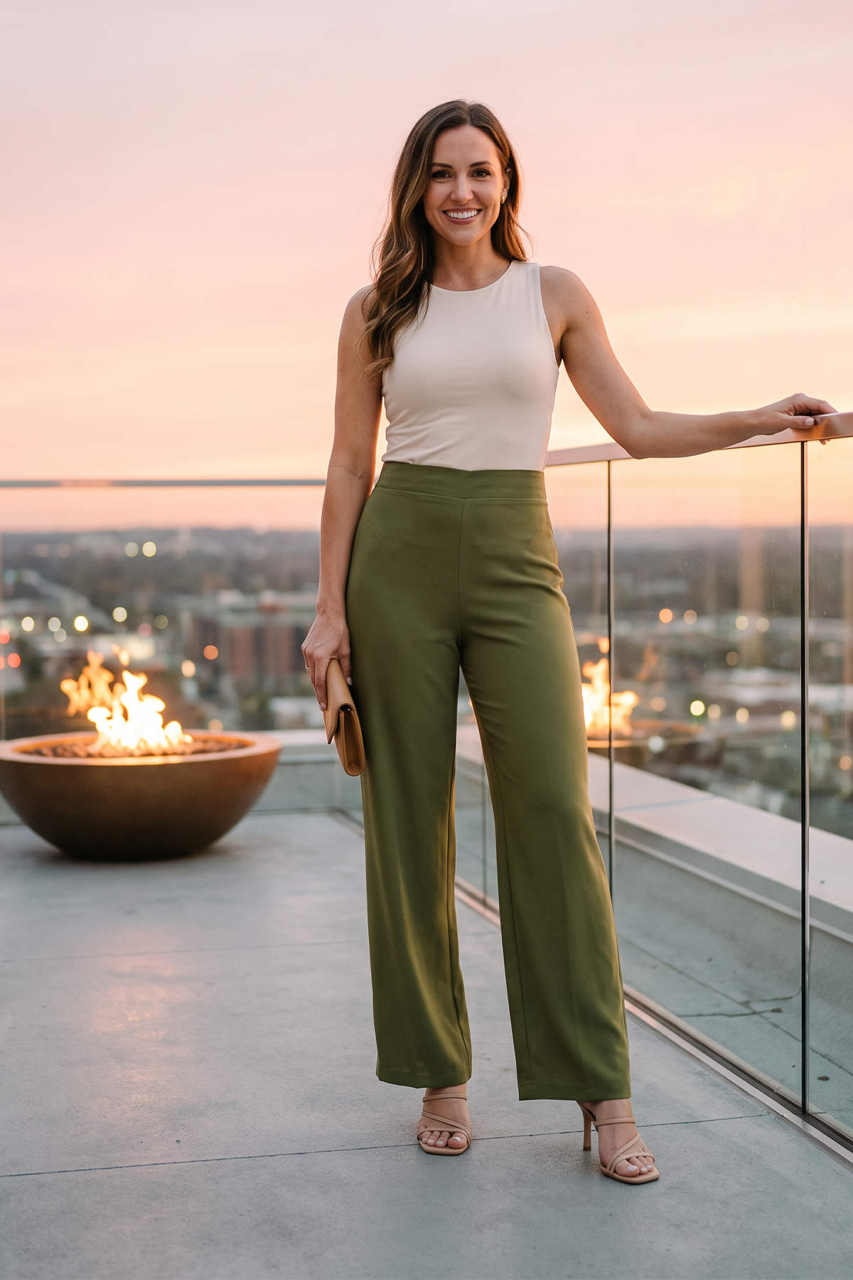 Pantalón en Chifón Verde Oliva para Mujer
