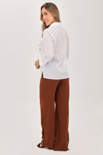 Blusa Manga 3/4 Ojalillo Flores Blanco