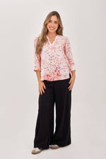 Blusa Manga 3/4 Media Perilla Cierre Flores Coral